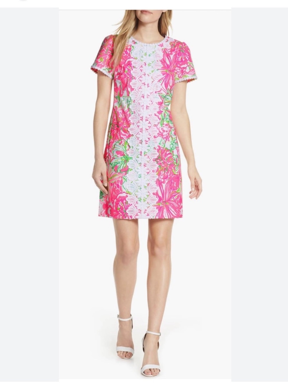 Lilly Pulitzer Maisie Pink Floral Stretch Shift Vibrant Summery Dress Size 4